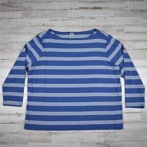 Anne Klein blue/white boat neck top shirt cotton blend knit 3/4 sleeves size 2X